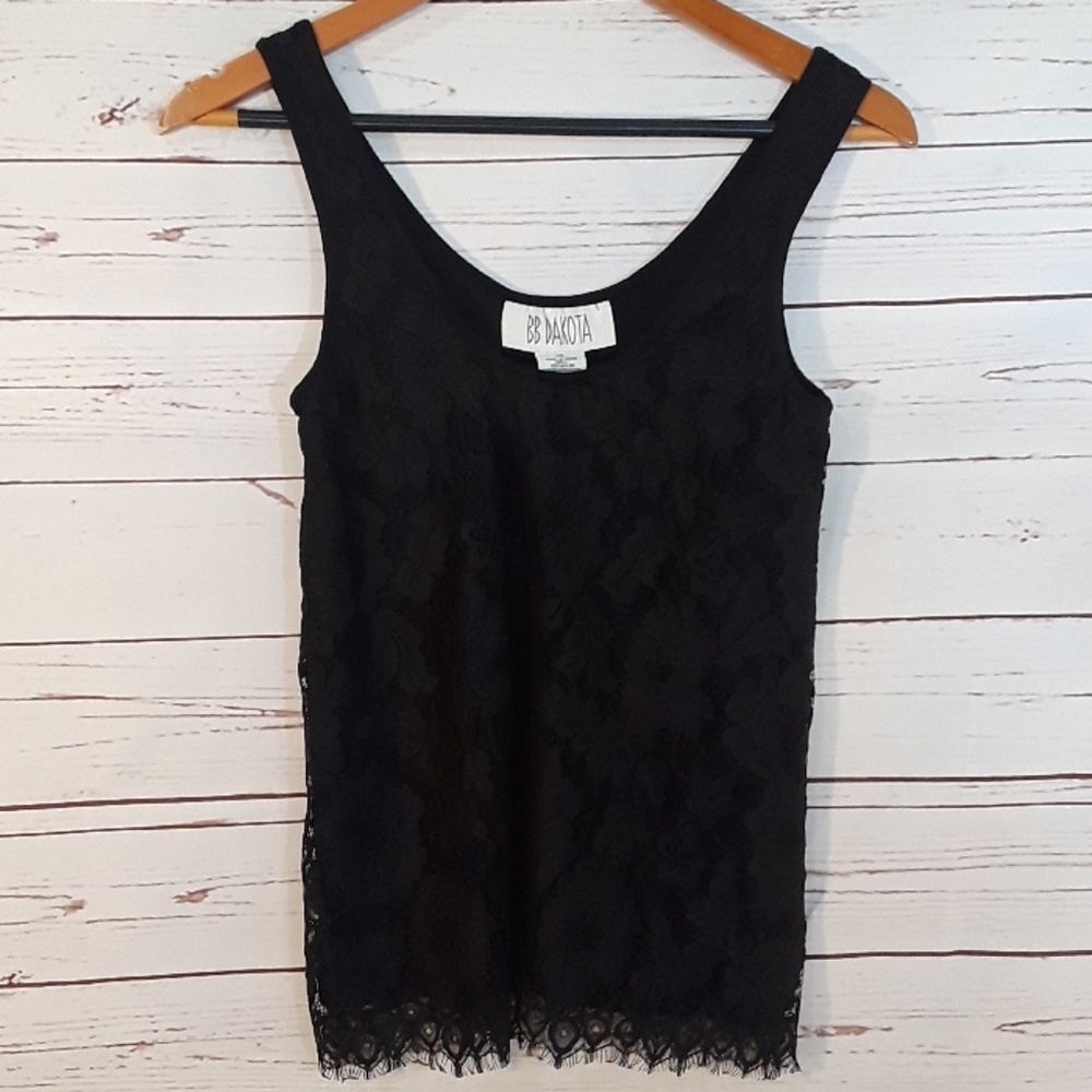 Black lace fully Lined tank top. Size XS